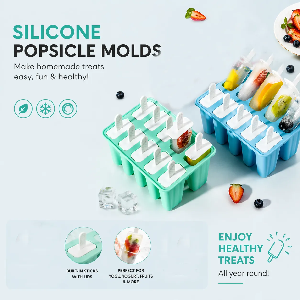 🍧 DIY Popsicle Mold Set– Quick Release, Spill-Proof, and Perfect for Homemade Treats - 图片 9