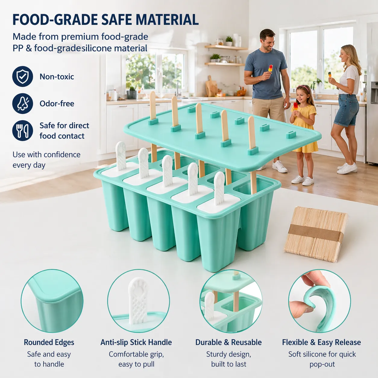 🍧 DIY Popsicle Mold Set– Quick Release, Spill-Proof, and Perfect for Homemade Treats - 图片 2