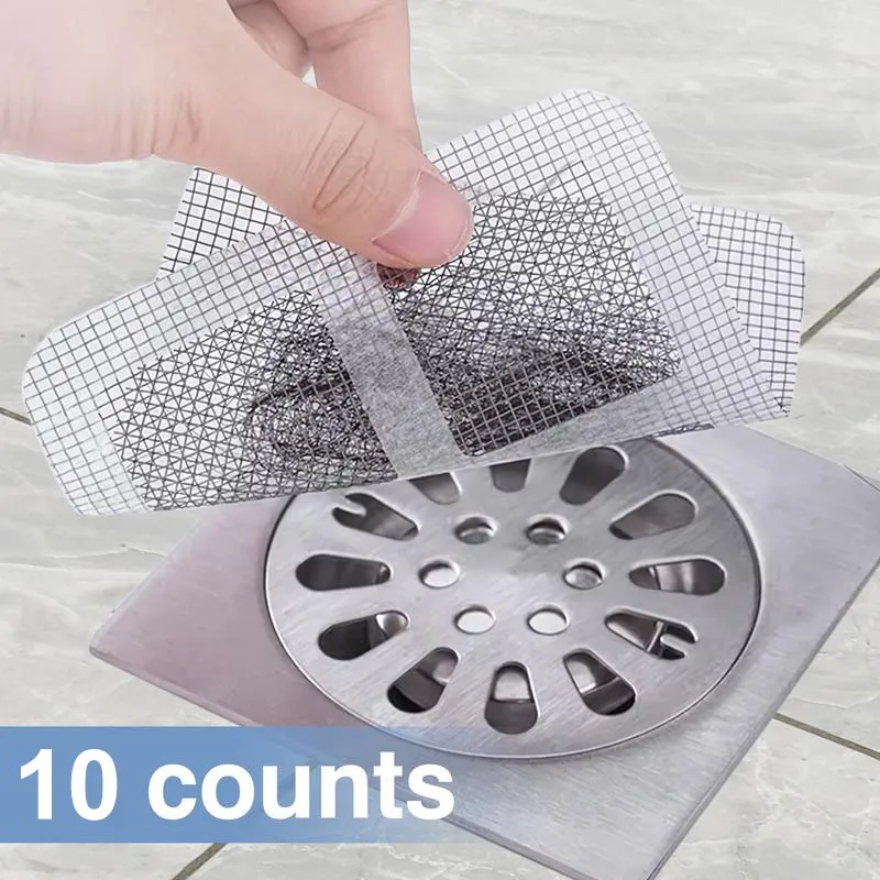 Disposable Mesh Shower Drain Cover Hair Catcher (with strong adhesive fits tightly on drains)