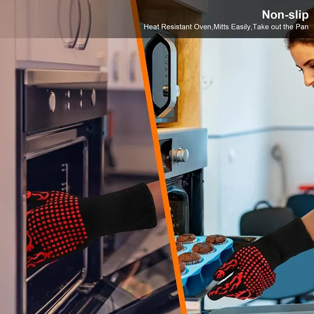 Kitchen Grill Mitts, Silicone Non-Slip Cooking Gloves, Heat Resistant BBQ Gloves - Image 7