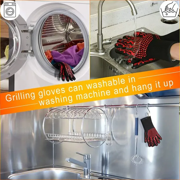 Kitchen Grill Mitts, Silicone Non-Slip Cooking Gloves, Heat Resistant BBQ Gloves - Image 6