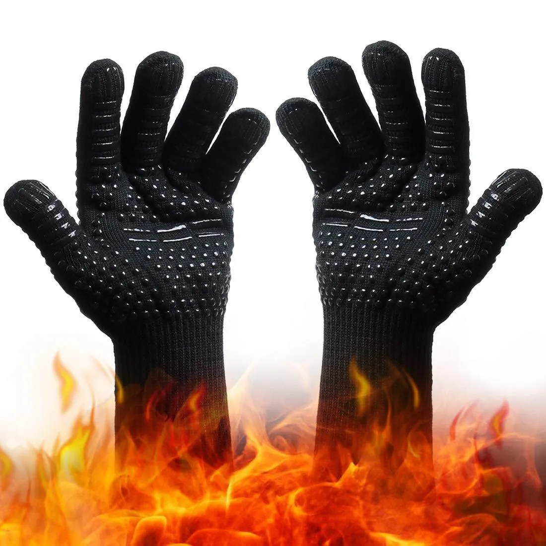 Kitchen Grill Mitts, Silicone Non-Slip Cooking Gloves, Heat Resistant BBQ Gloves - Image 2