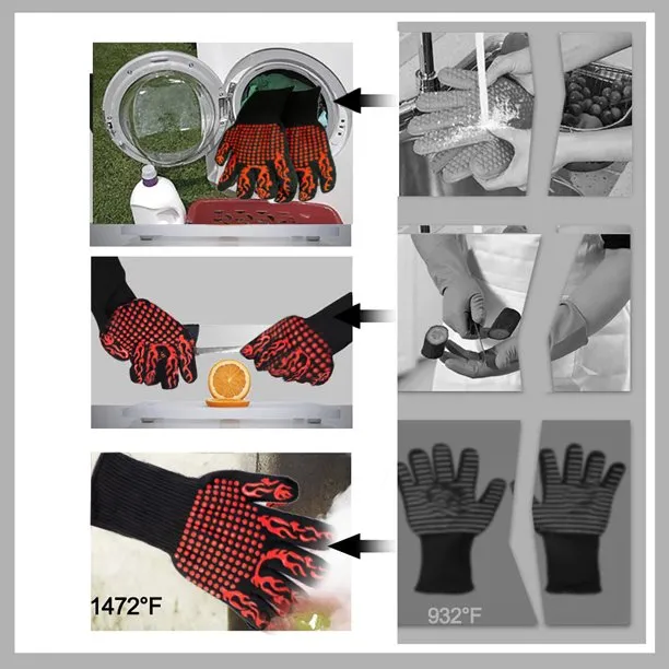 Kitchen Grill Mitts, Silicone Non-Slip Cooking Gloves, Heat Resistant BBQ Gloves - Image 8
