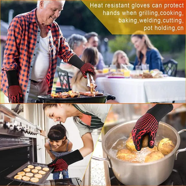 Kitchen Grill Mitts, Silicone Non-Slip Cooking Gloves, Heat Resistant BBQ Gloves - Image 5