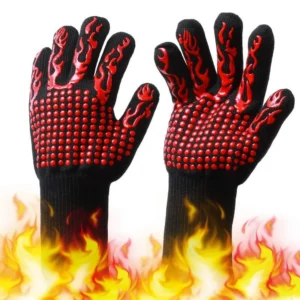 Kitchen Grill Mitts, Silicone Non-Slip Cooking Gloves, Heat Resistant BBQ Gloves