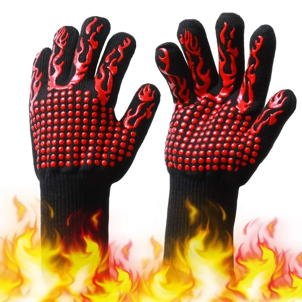 Kitchen Grill Mitts, Silicone Non-Slip Cooking Gloves, Heat Resistant BBQ Gloves