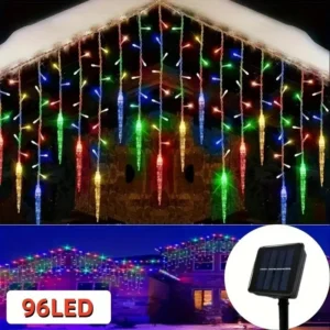 96 LED Solar-Powered Icicle Christmas Lights String​