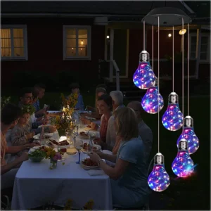 Colorful LED Solar-Powered Light Bulb Wind Chimes