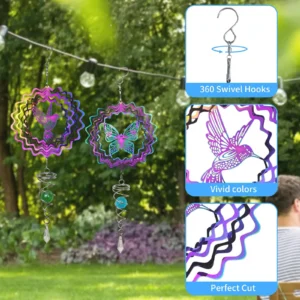 Outdoor 3D Gradient Color Hummingbird Metal Hanging Wind Chime
