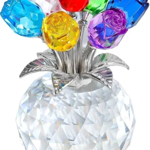 Crystal Colorful Rose Flower Collectible Figurine with Vase