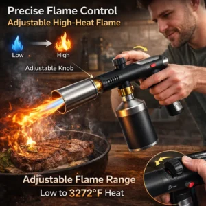 High-Temperature Propane Torch – 🔥Adjustable Flame BBQ & Cooking Blow Torch🥩 (Up to 3272°F)
