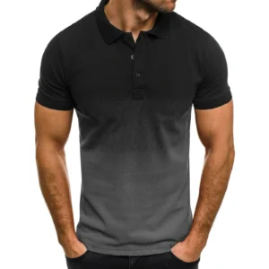 Gradient Print Round Neck Short Sleeve Polo Fitness