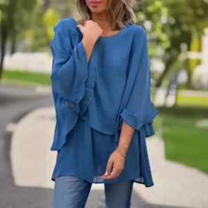 Women's Solid Color Flowy Loose Long-sleeve Tops