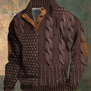 Men's Casual Retro Cashmere Stand Collar Button Sweatshirt