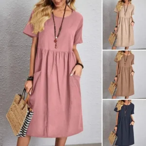 Solid colour loose cotton dress