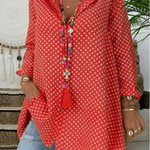 Boho Dot Long-sleeve Loose Ladies Shirt