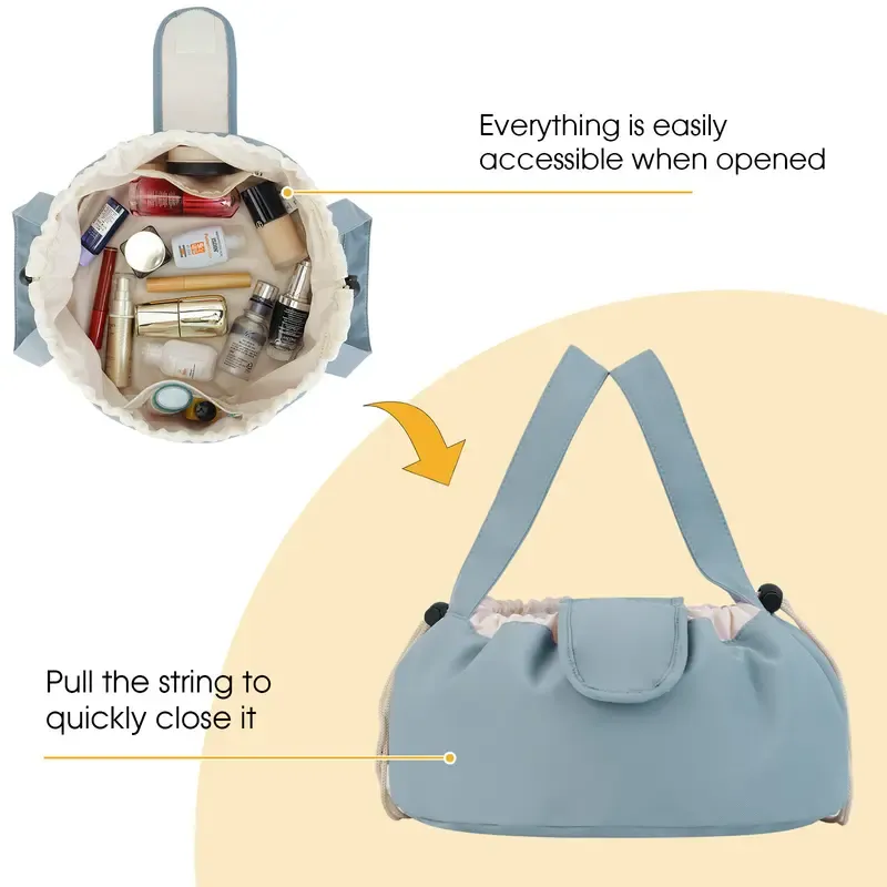 Barrel Drawstring Makeup Bag Large Cosmetic Bag - Image 4