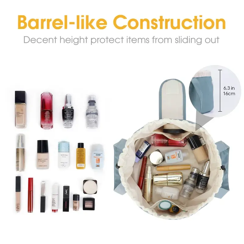 Barrel Drawstring Makeup Bag Large Cosmetic Bag - Image 3
