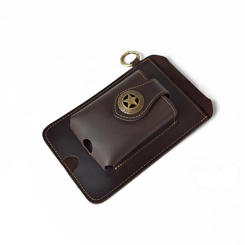 Vintage Cowhide Belt Waist Bag for Men - Multifunctional Phone & Card Holder with Keychain Genuine leather Belt Bag hiking waist bag Leather phone case with belt loops cell phone holster Keychain Holder bag  for Outdoor Hiking Travel bag hip