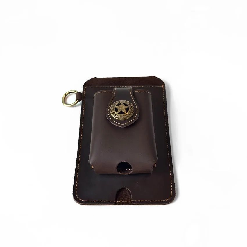 Vintage Cowhide Belt Waist Bag for Men - Multifunctional Phone & Card Holder with Keychain Genuine leather Belt Bag hiking waist bag Leather phone case with belt loops cell phone holster Keychain Holder bag  for Outdoor Hiking Travel bag hip