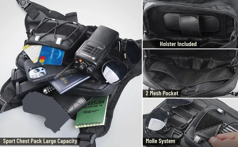 Chest Bag for Men Women, Tactical Chest Rig with Holster, Sport Chest Pack for Outdoor, Running Vest for Hiking, Cycling, Travel, Workouts, EDC TikTokShopBlackFriday Training Jogging Equipment
