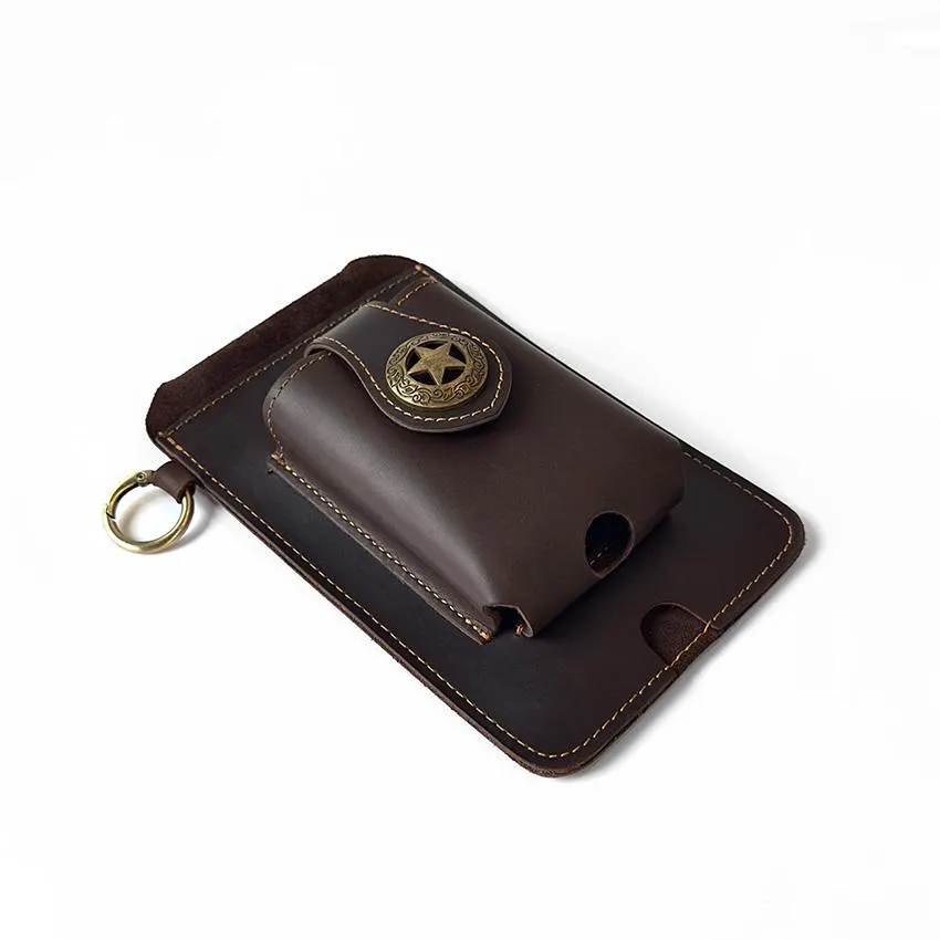 Vintage Cowhide Belt Waist Bag for Men - Multifunctional Phone & Card Holder with Keychain Genuine leather Belt Bag hiking waist bag Leather phone case with belt loops cell phone holster Keychain Holder bag  for Outdoor Hiking Travel bag hip