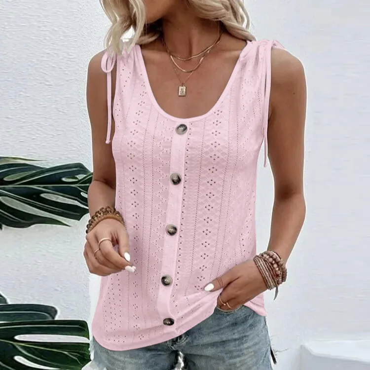 Solid color U-neck back heart T-shirt - Image 5