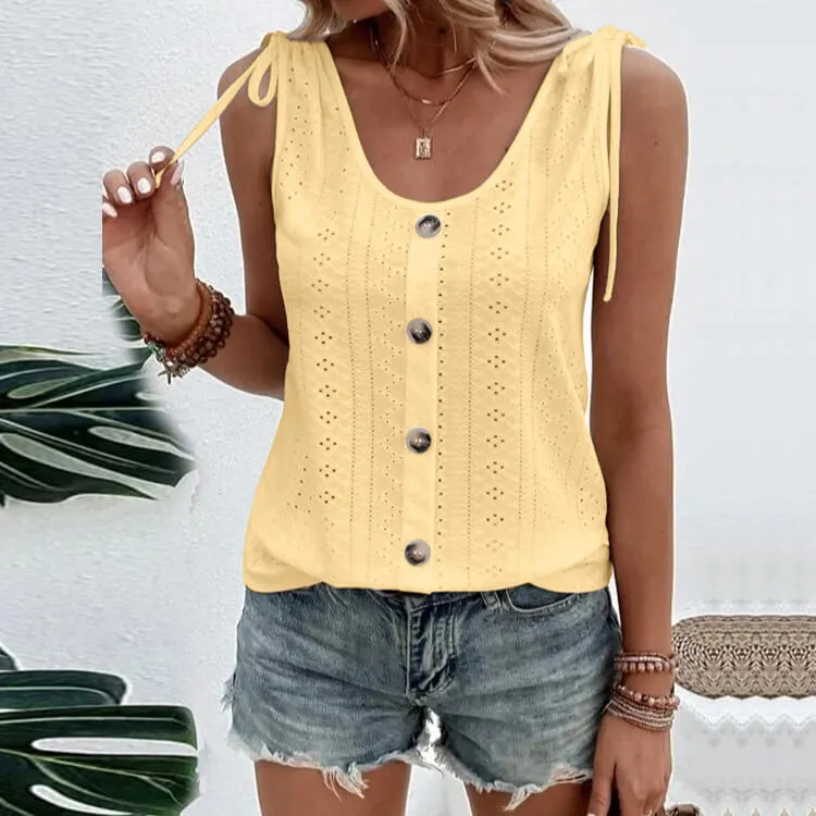 Solid color U-neck back heart T-shirt - Image 8