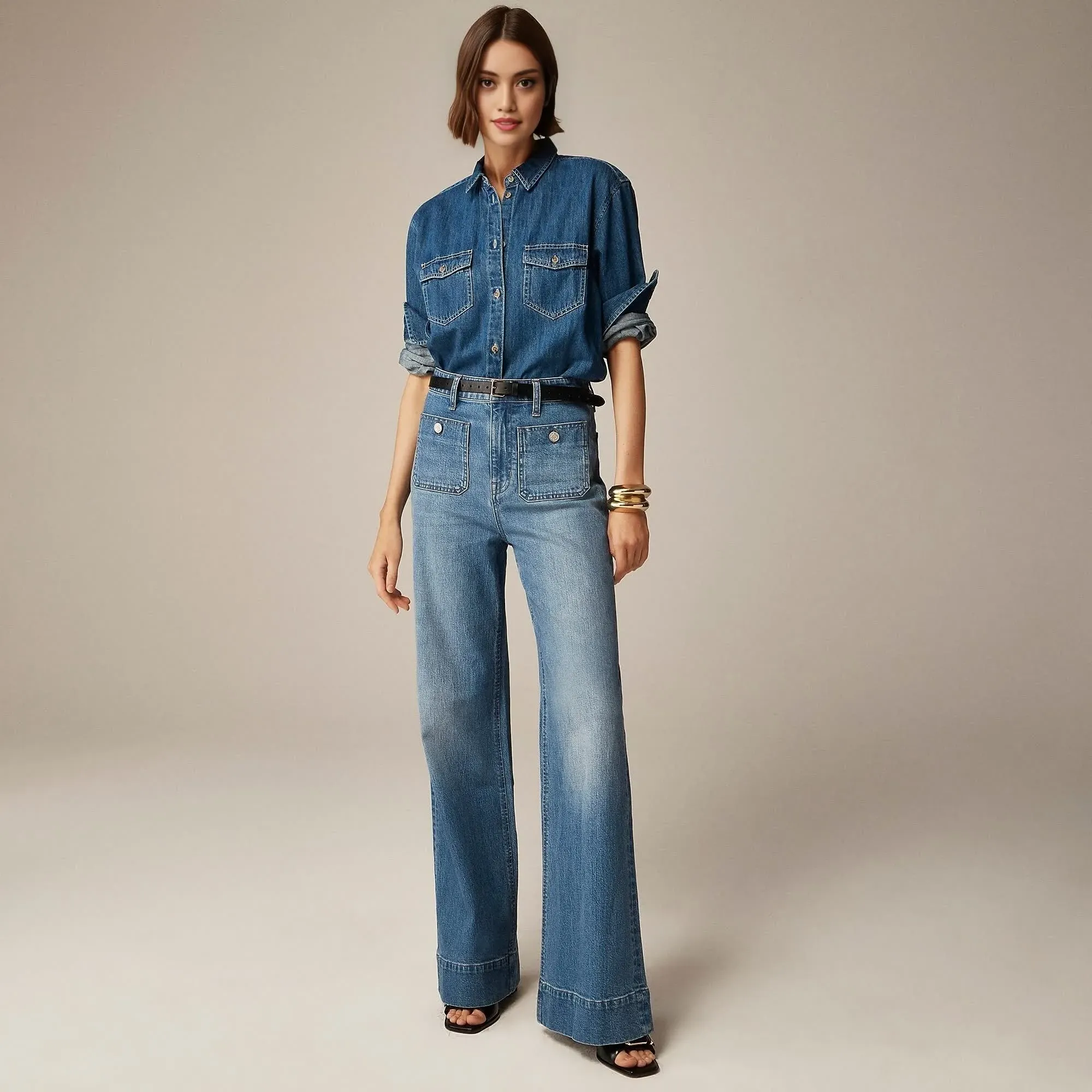 👖Tummy Control Sailor Wide Leg Jeans - Image 3