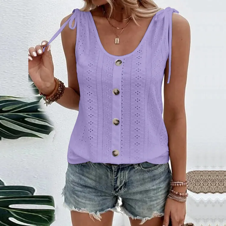 Solid color U-neck back heart T-shirt - Image 11