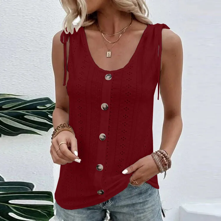 Solid color U-neck back heart T-shirt - Image 2