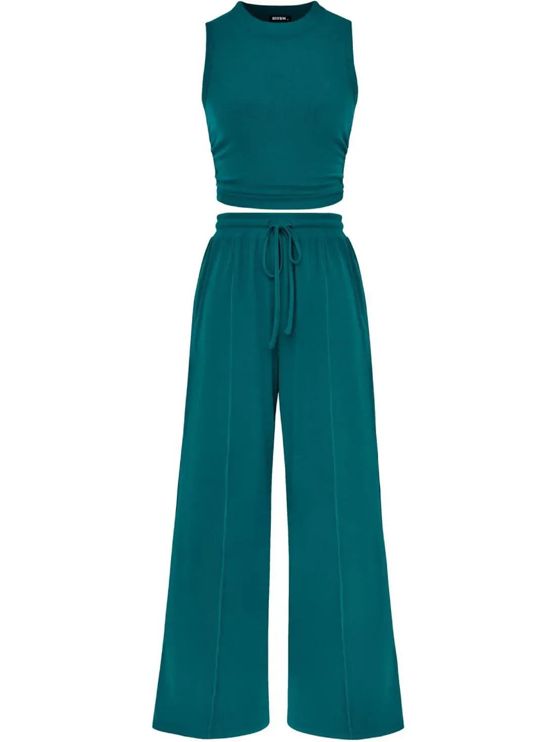 🔥Women Sleeveless Cropped Top Elastic Waist Wide Leg Pants 2 Piece Set - Image 8
