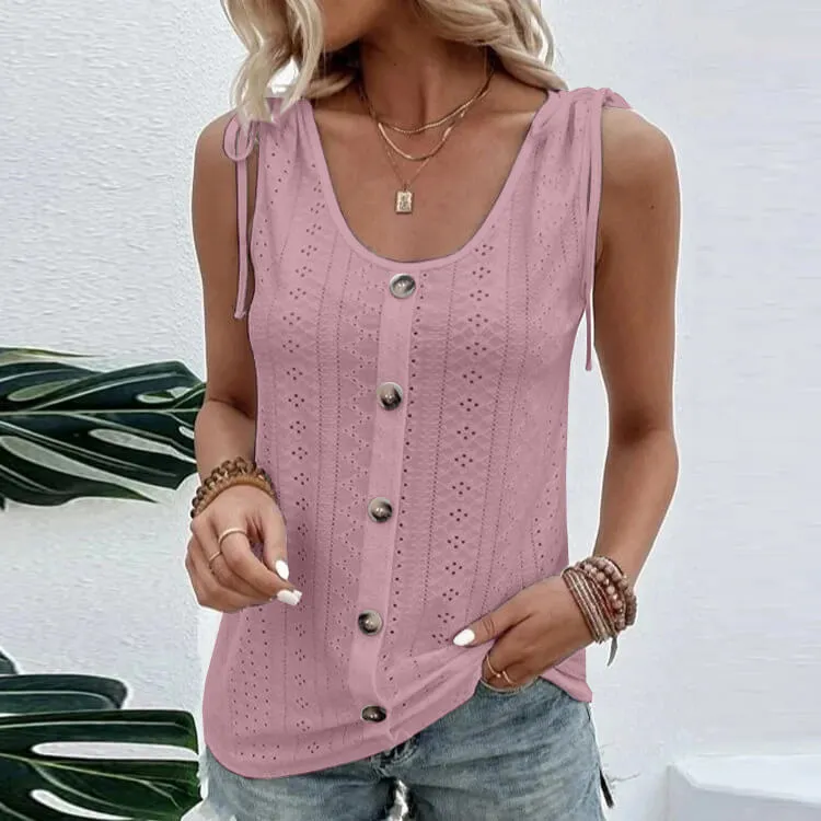 Solid color U-neck back heart T-shirt - Image 9