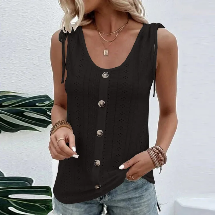Solid color U-neck back heart T-shirt - Image 3