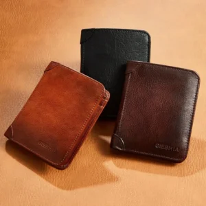 Men's Vintage Top Grain Cowhide Leather Trifold Wallet with RFID Protection