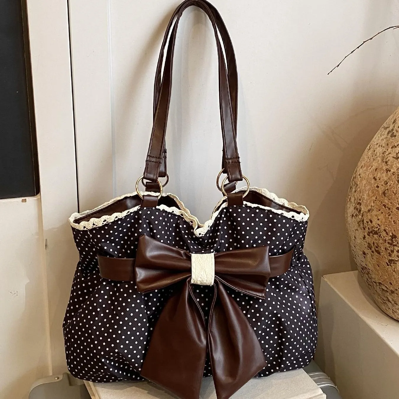 🔥49% OFF - 🎀🖤 Trendy Polka-Dot Bow Tote Bag - Image 4