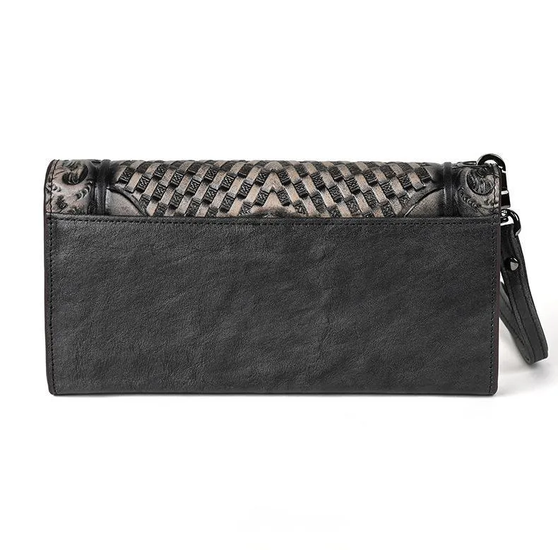 Genuine Leather Hand-Tooled Vintage Floral Wallet – Western Style Clutch & Wristlet - Image 11