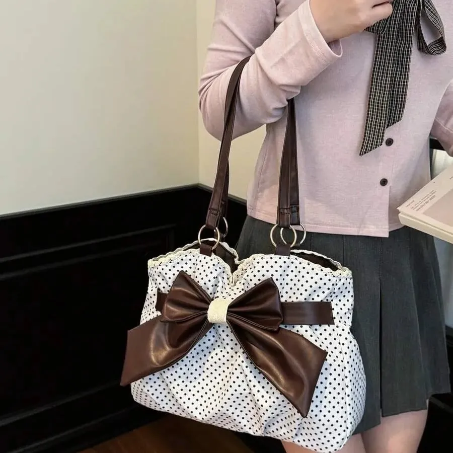 🔥49% OFF - 🎀🖤 Trendy Polka-Dot Bow Tote Bag