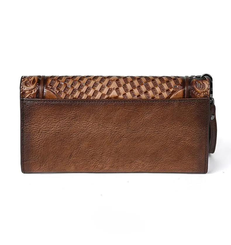 Genuine Leather Hand-Tooled Vintage Floral Wallet – Western Style Clutch & Wristlet - Image 12