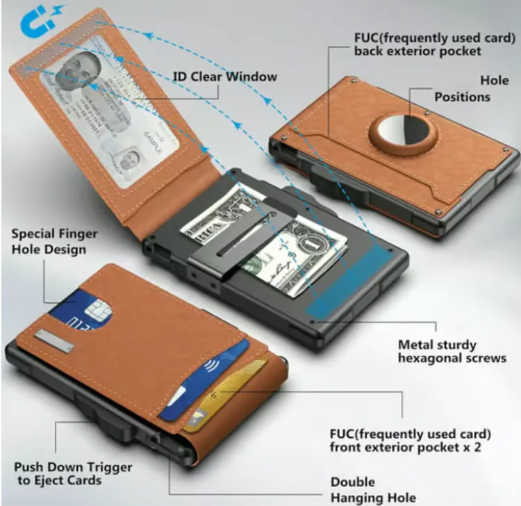 ✨Wallet - With Pop Up Aluminum Case Money Clip Slim Leather Slots Credit Card Holder Wallet - Image 4