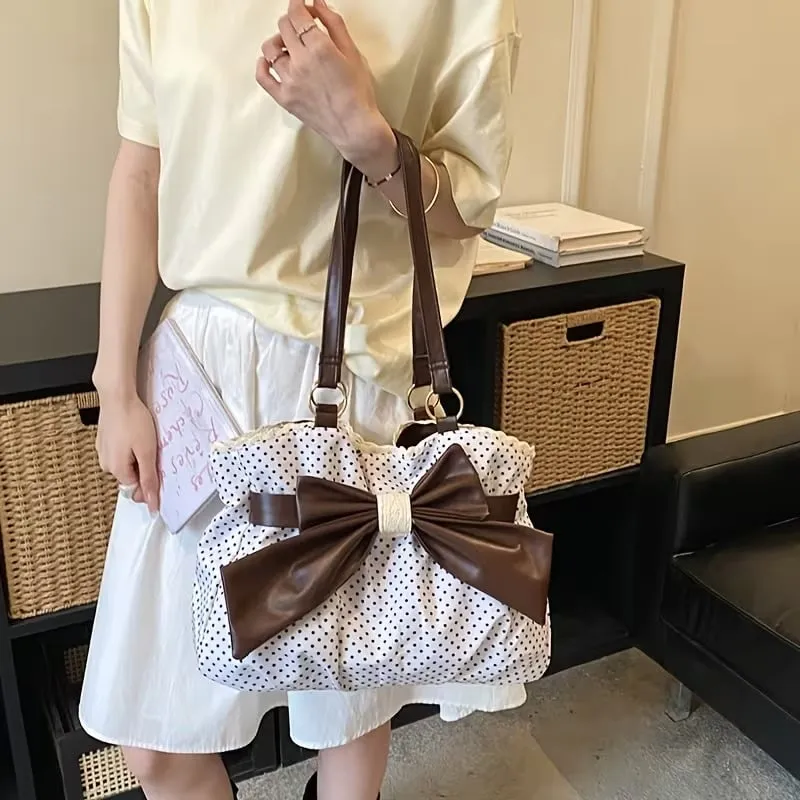 🔥49% OFF - 🎀🖤 Trendy Polka-Dot Bow Tote Bag - Image 3