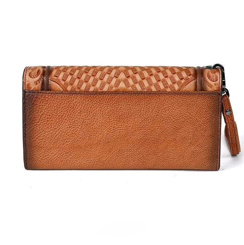 Genuine Leather Hand-Tooled Vintage Floral Wallet – Western Style Clutch & Wristlet - Image 10