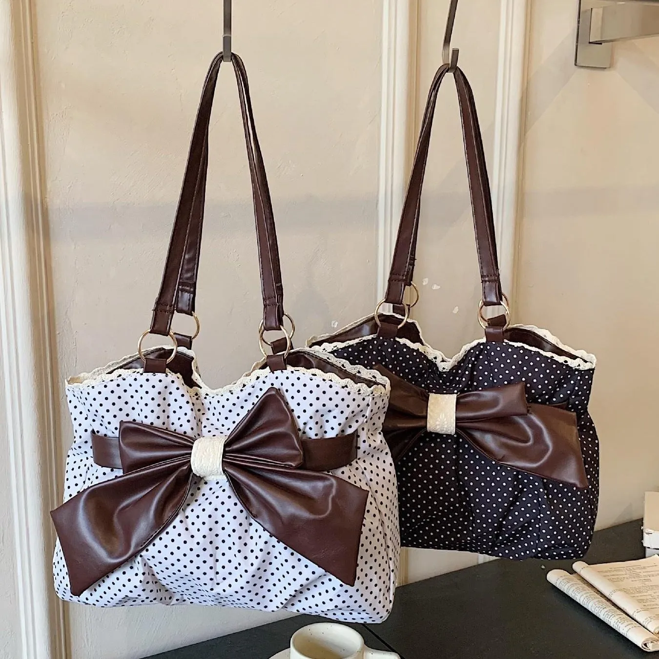 🔥49% OFF - 🎀🖤 Trendy Polka-Dot Bow Tote Bag - Image 7